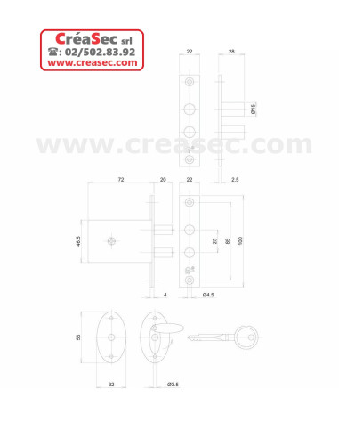 mesure serrure 2 points