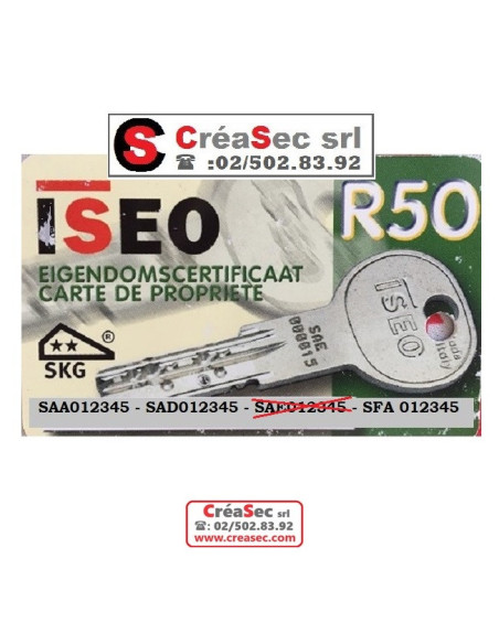 Copie clé ISEO R50 Code SAA, SAD ou SFA