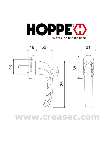 Bequille a clé Hoppe pour châssis
