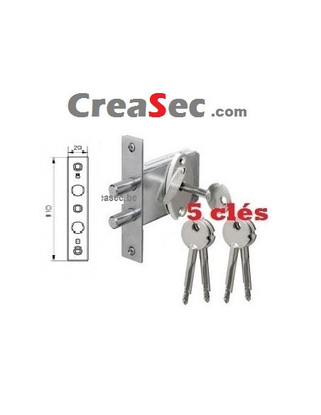 Serrure 2 points à encastrer